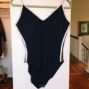 PINK Navy bodysuit w/ white and red stripes